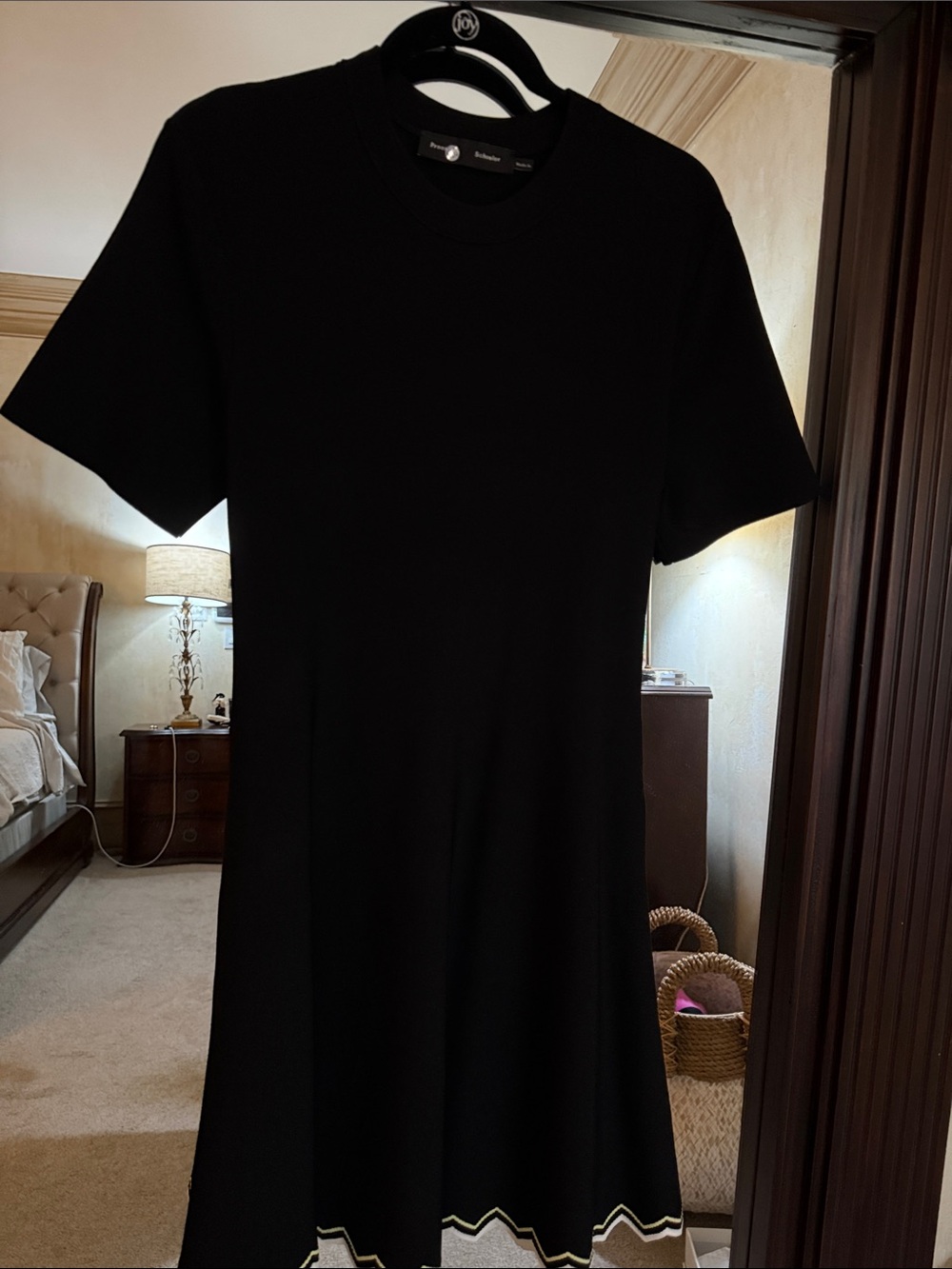 Proenza Schouler Black Midi Knit Dress with Contrast Hem